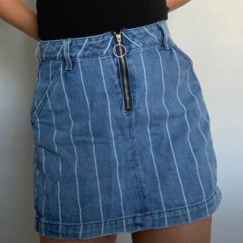 PacSun Striped Denim Skirt with Front Zipper